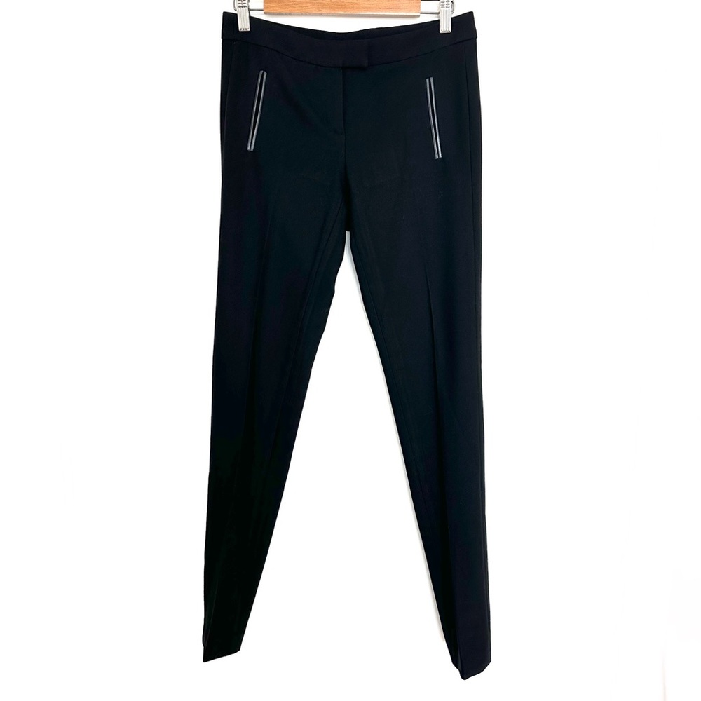 Maje Strech Classic Black Dress Pants with Genuine Leather Details, EU 36, US 6